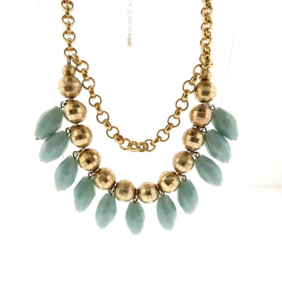 Lia Sophia Bib Necklace Light Blue & Matte Gold Tones Layered NWT Perfect - Picture 3 of 5